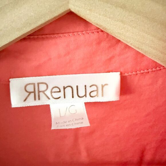 Renuar Splice Neckline Collared Long Sleeve Satin Blouse in Coral Size L - Picture 7 of 8
